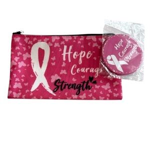 New Hope Courage Strength Pink  Cosmetic Makeup Bag Matching Mirror